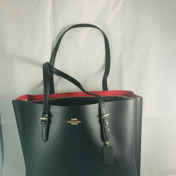 Coach Handbags - Coach Pebble Leather  Black and Red  Mollie Tote.